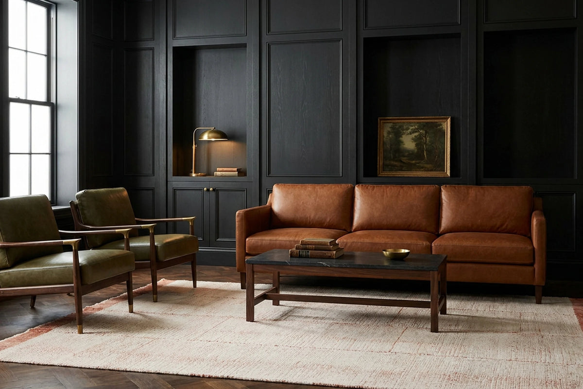 Terracotta Shaggy Wool area rug in a living room