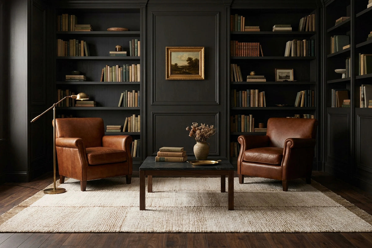 Army Shaggy Wool area rug in a library