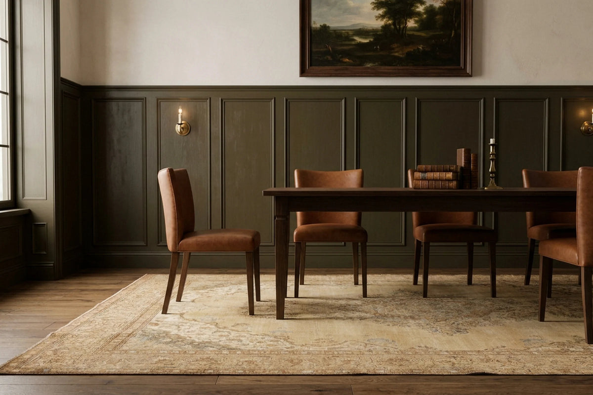 Beige Persian rug in a dining room
