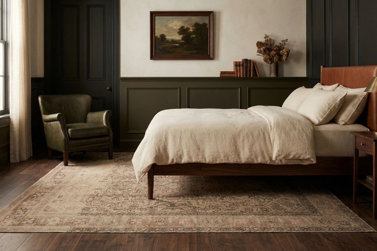 Beige Persian rug in a styled room