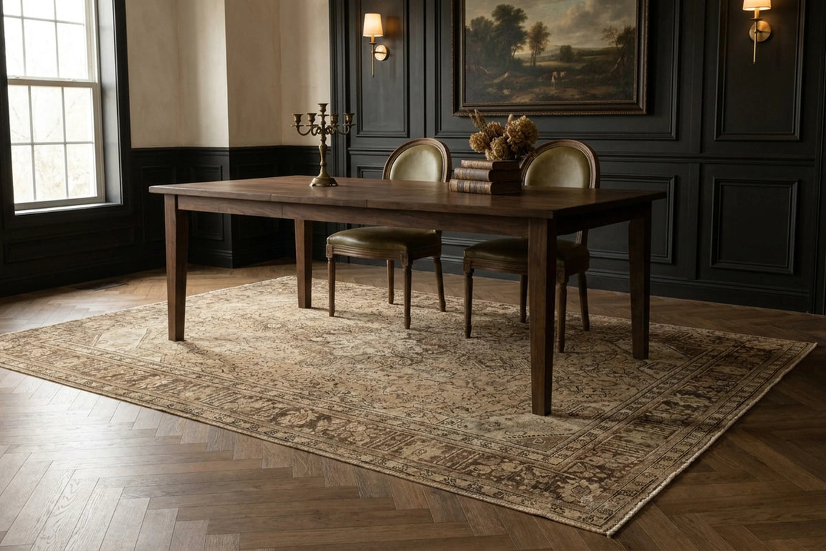 Beige Persian rug in a dining room