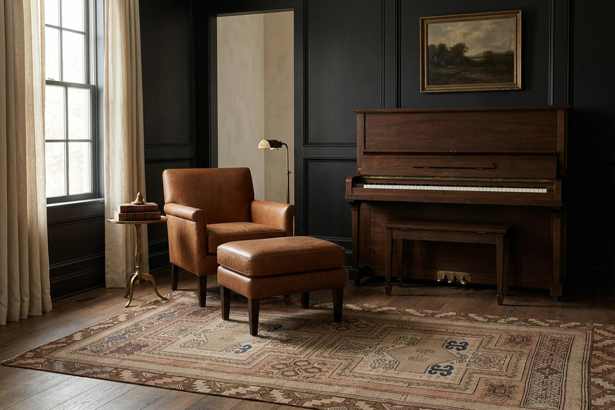 Beige Persian rug in a styled room