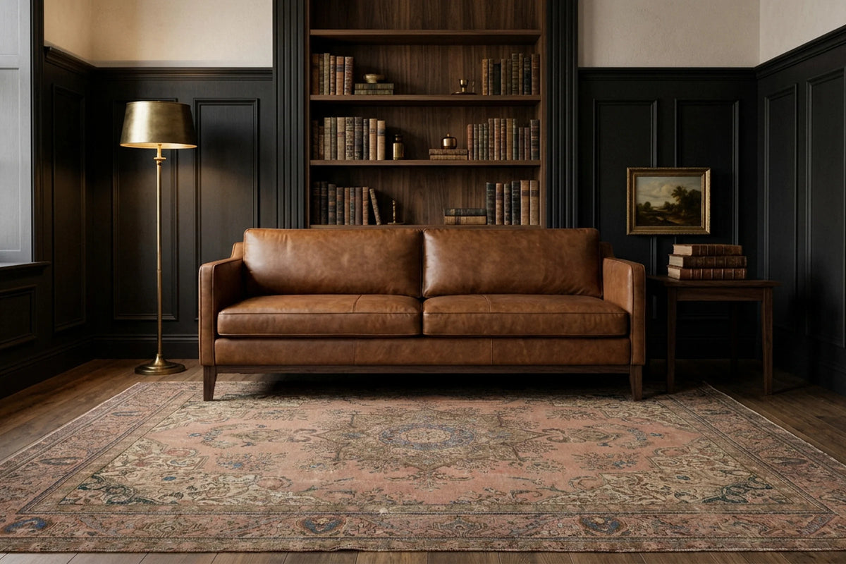 Beige Persian rug in a styled room