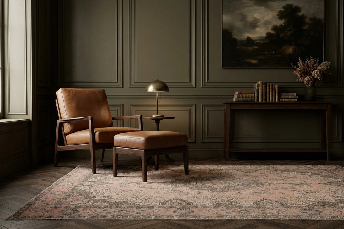 Beige Persian rug in a styled room