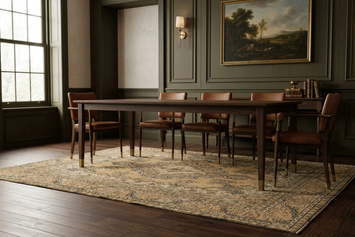 Beige Persian rug in a dining room
