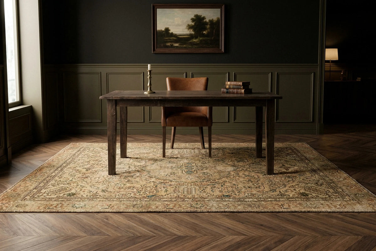 Beige Persian rug in a dining room