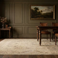 Beige rug in a dining room