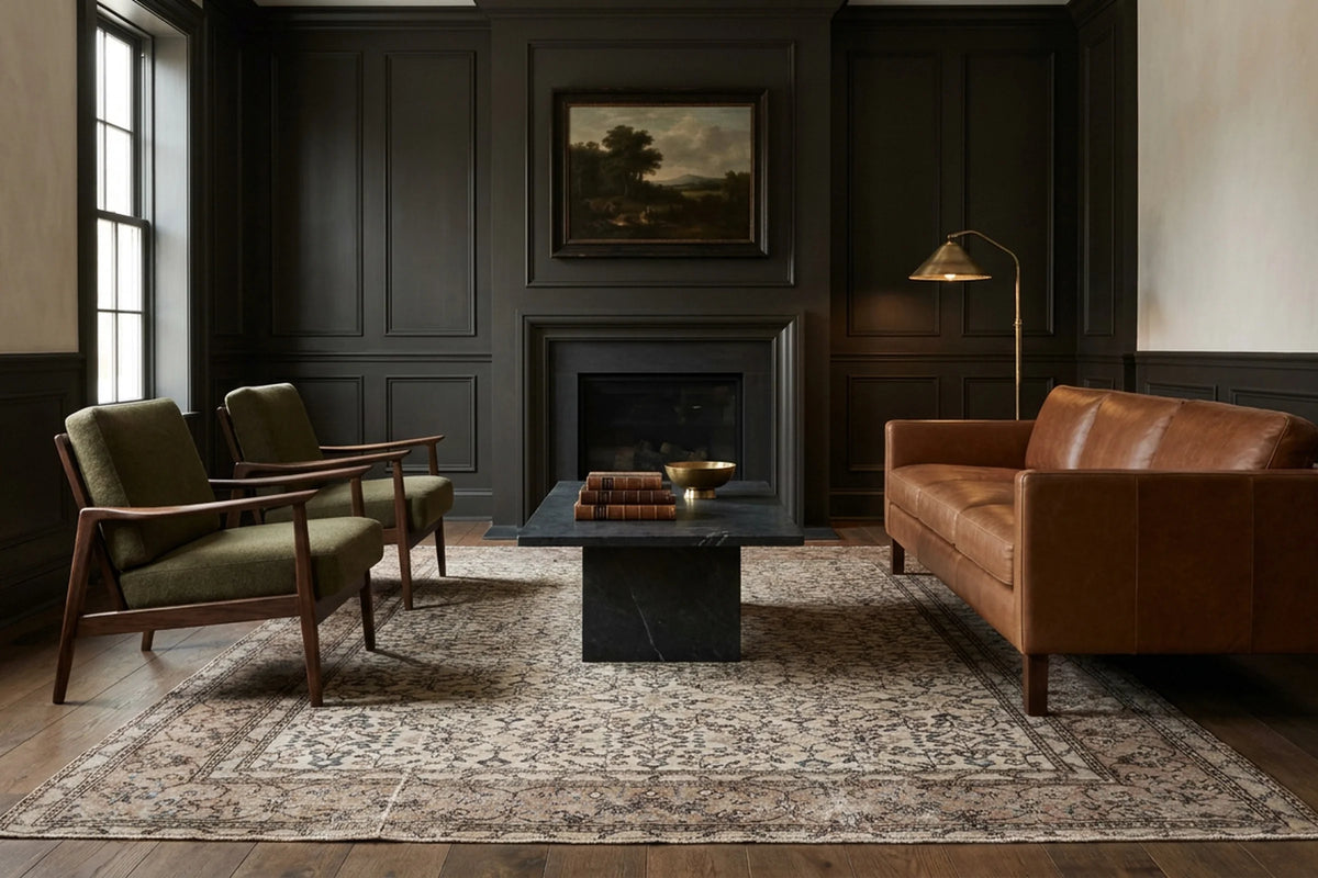 Beige Turkish rug in a living room