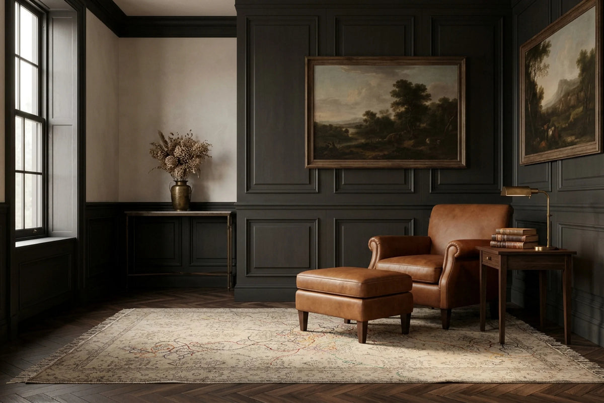 Beige Turkish rug in a styled room