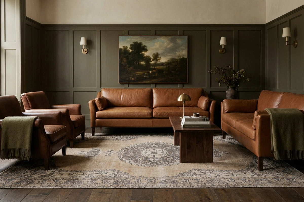 Beige Turkish rug in a styled room