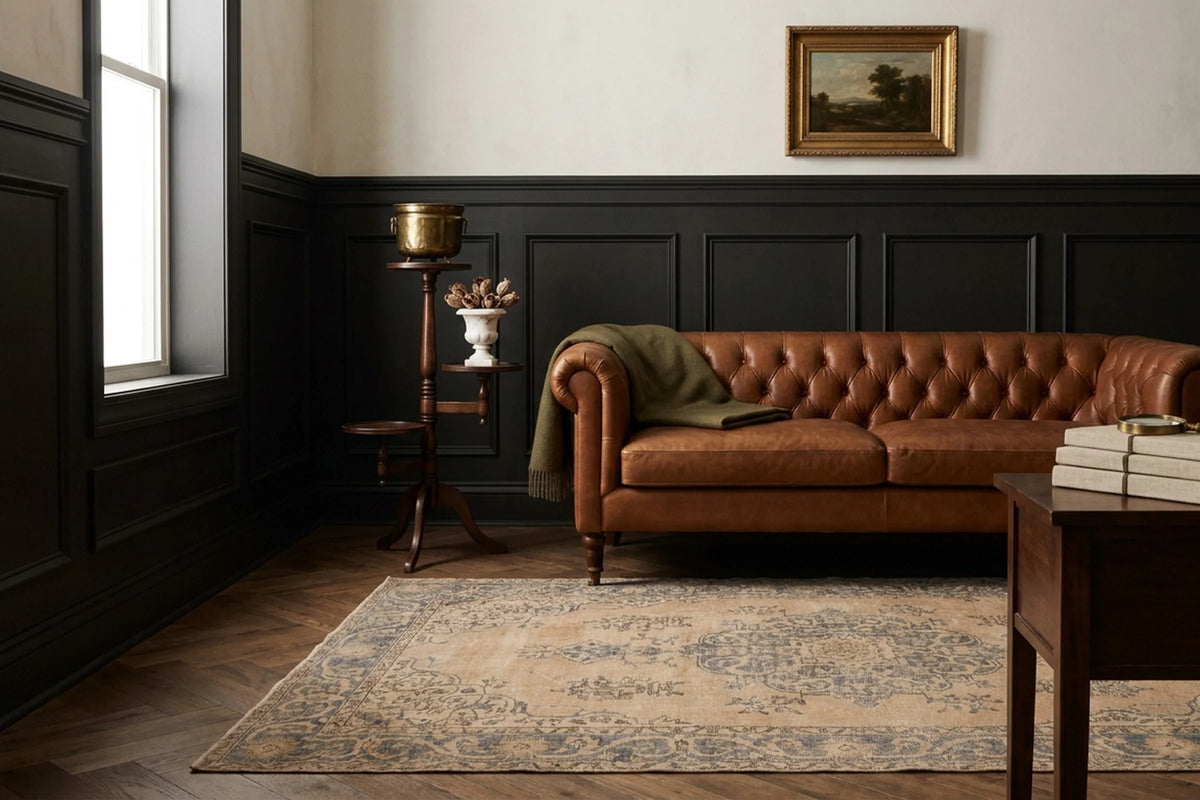 Beige Turkish rug in a styled room