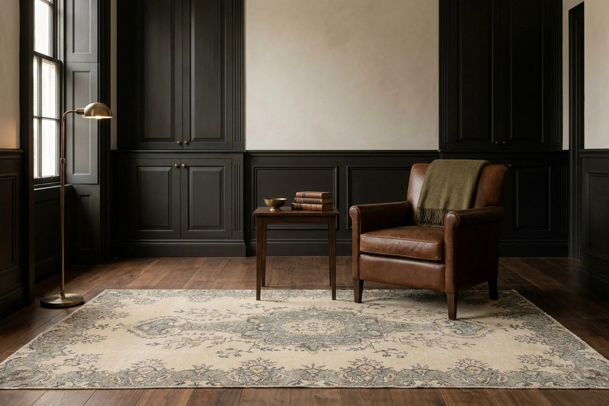 Beige Turkish rug in a styled room