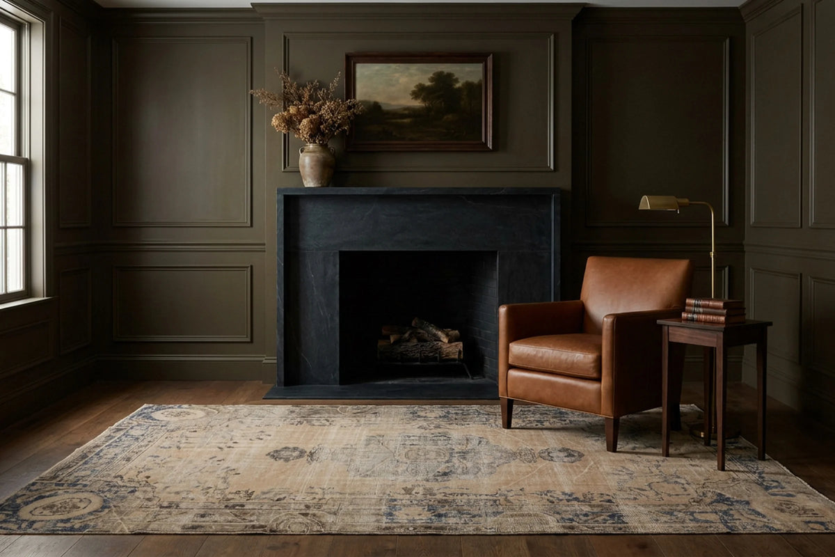 Beige Turkish rug in a styled room