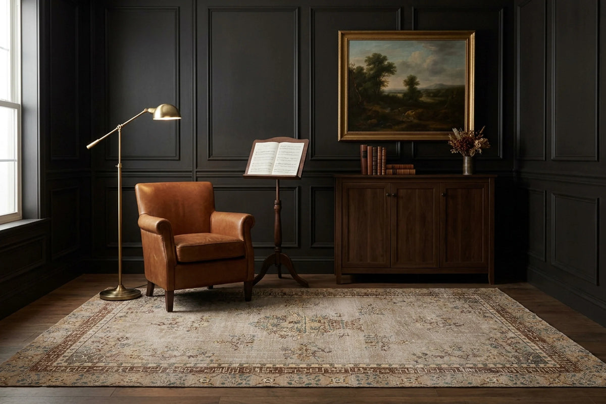 Beige Turkish rug in a styled room