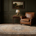 Beige Turkish rug in a reading nook