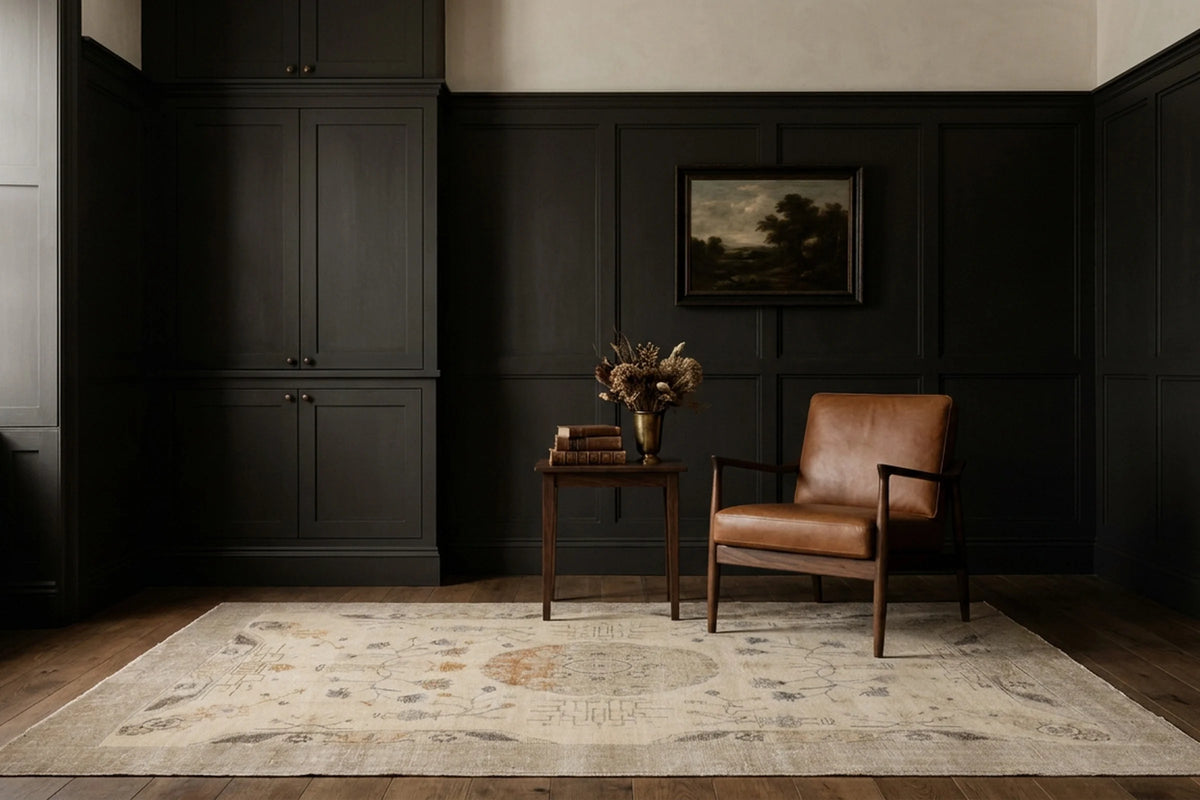 Beige Turkish rug in a styled room