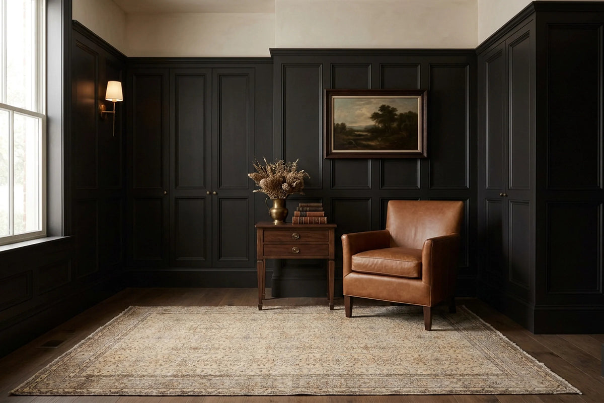 Beige Turkish rug in a styled room