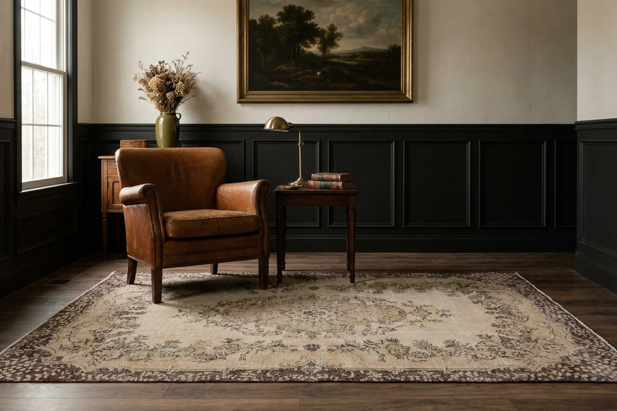 Beige Turkish rug in a styled room