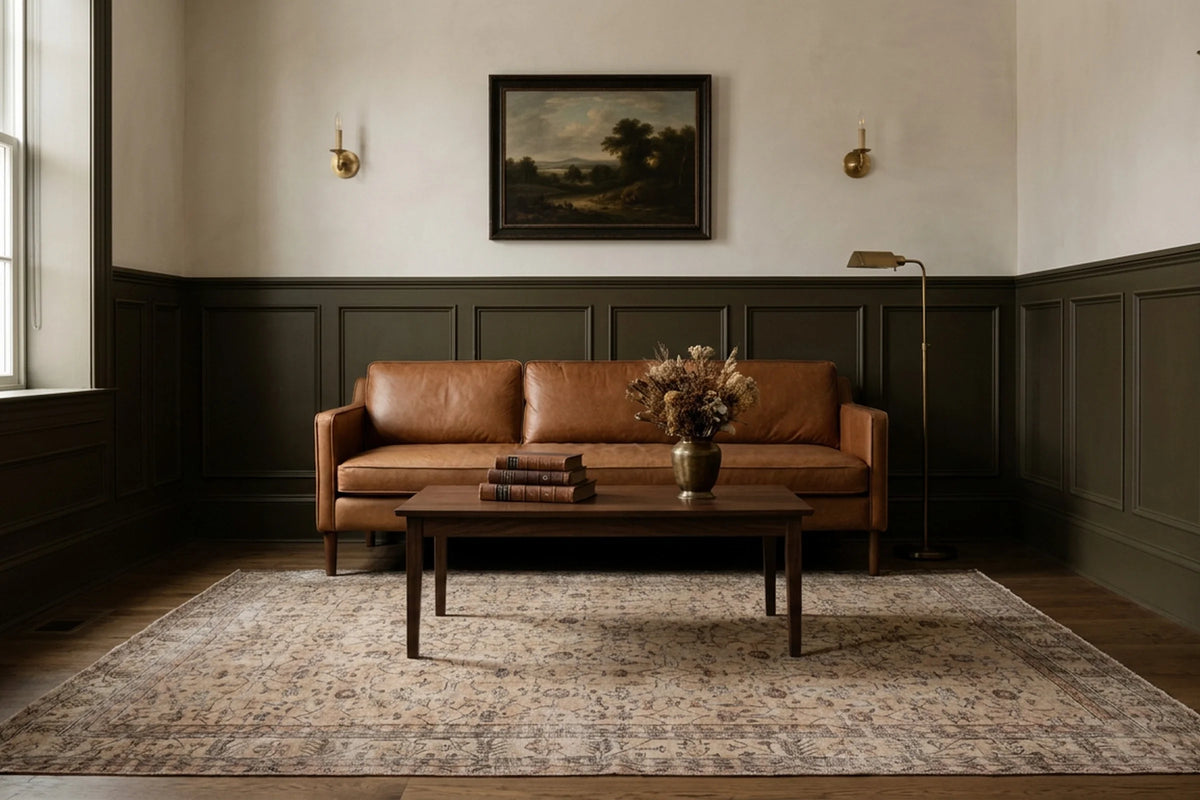 Beige Turkish rug in a styled room