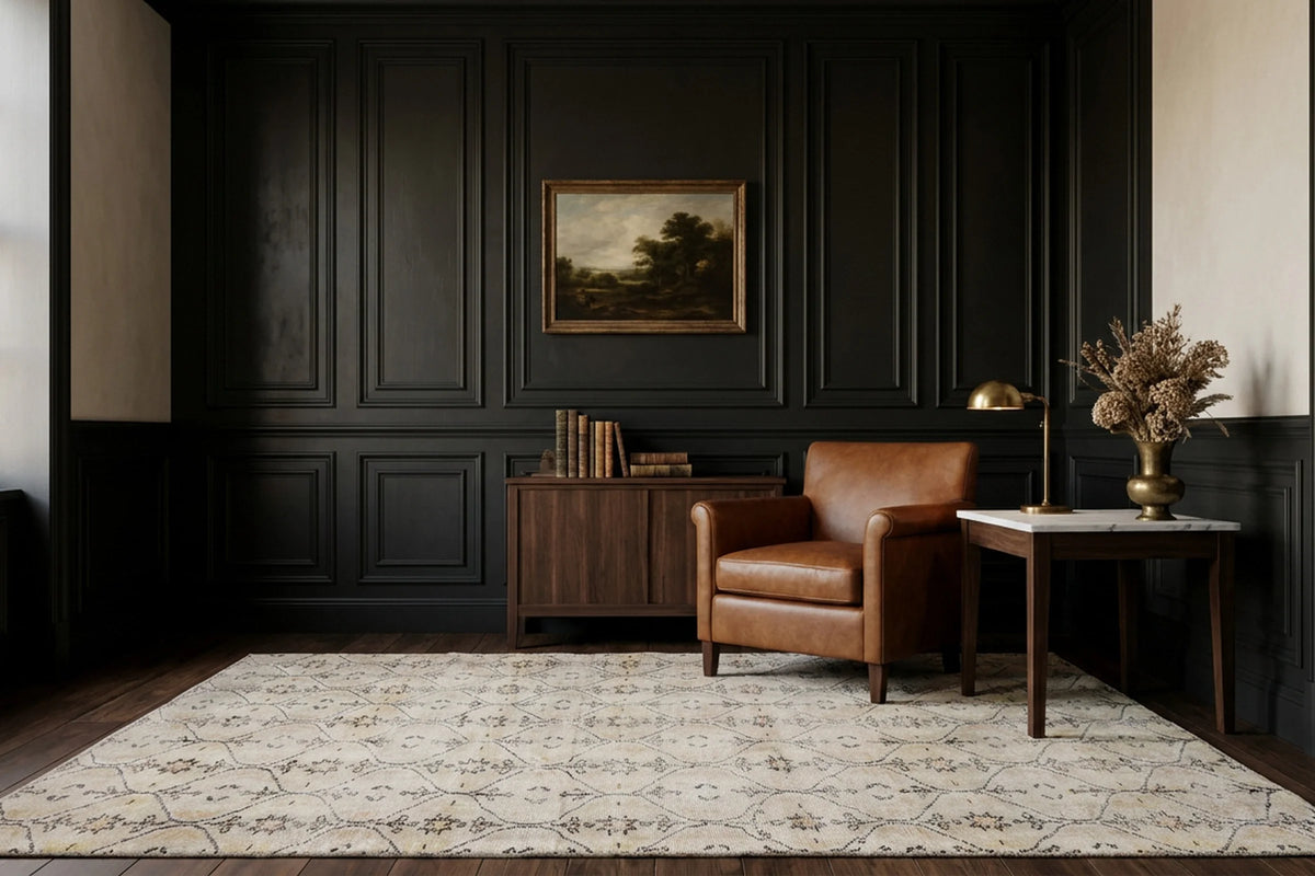 Beige Turkish rug in a styled room