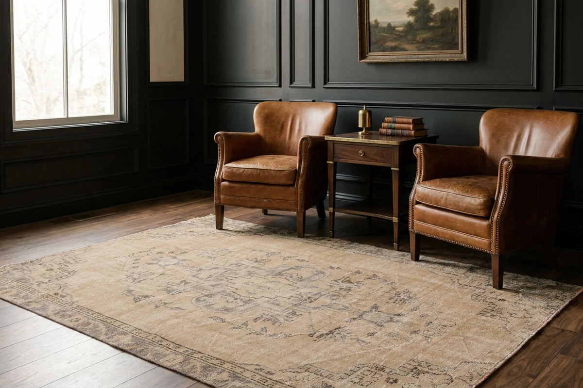Beige Turkish rug in a styled room