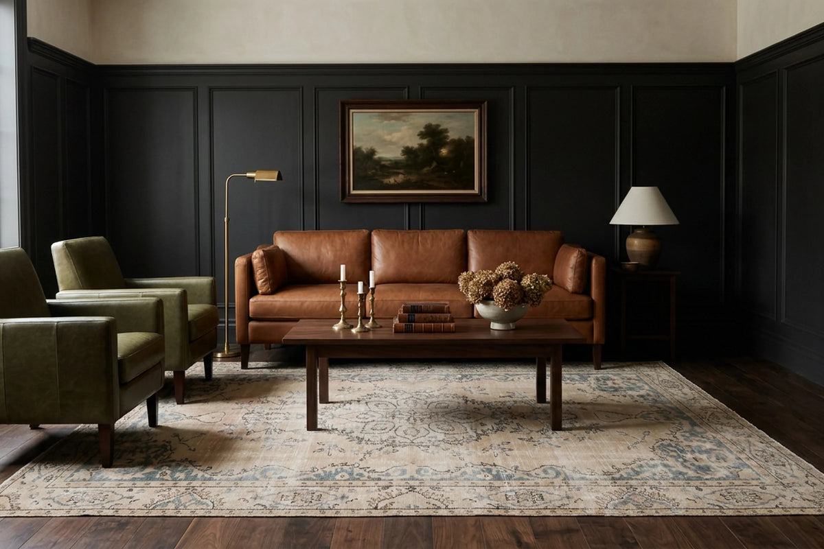Beige Turkish rug in a styled room