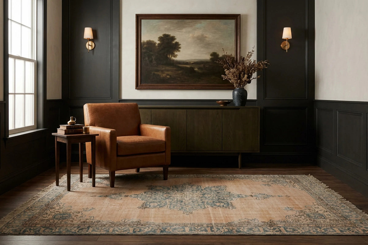 Beige Turkish rug in a styled room