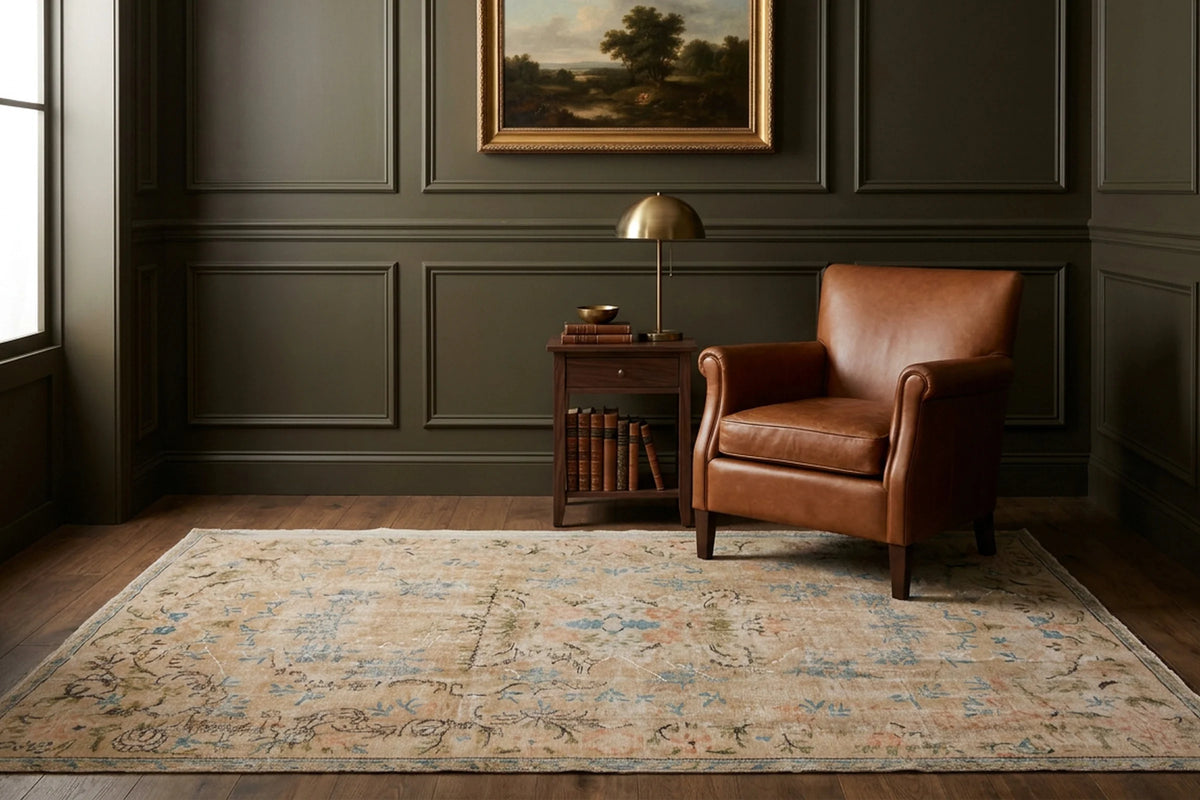 Beige Turkish rug in a styled room