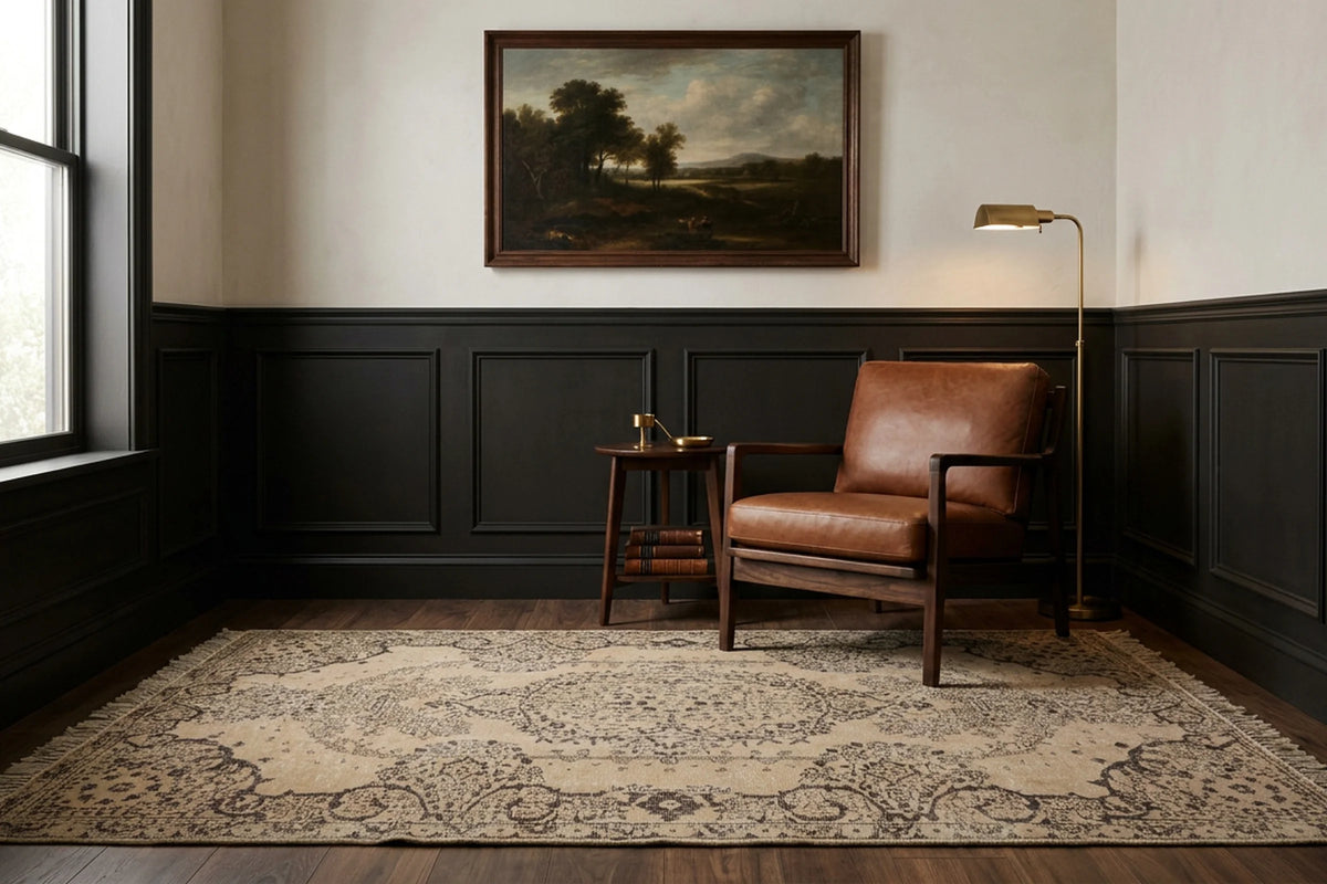 Beige Turkish rug in a sunroom