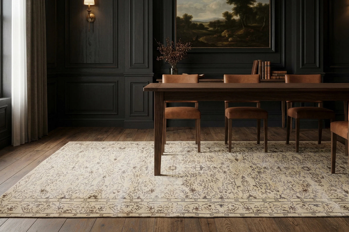 Beige Turkish rug in a styled room
