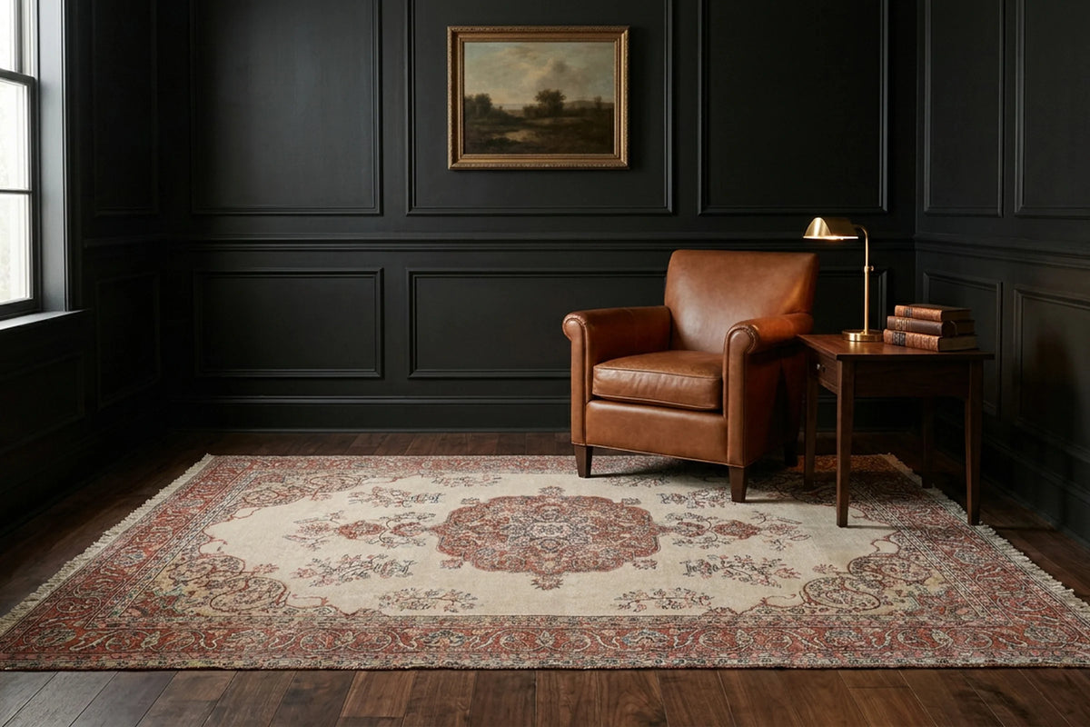 Beige Turkish rug in a styled room
