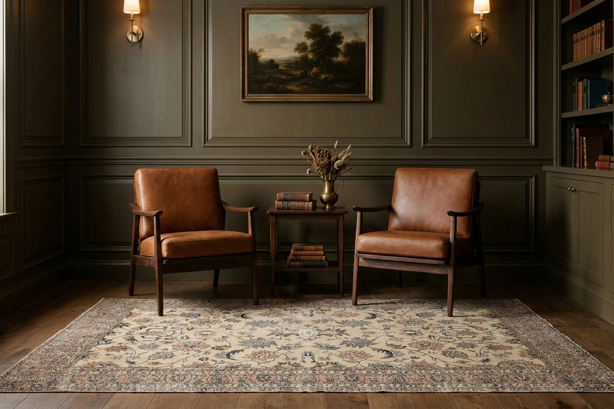 Beige Turkish rug in a styled room