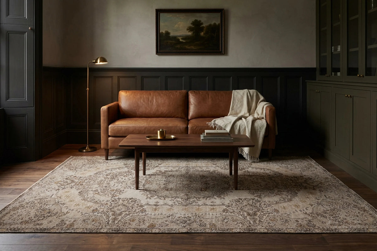 Beige Turkish rug in a styled room