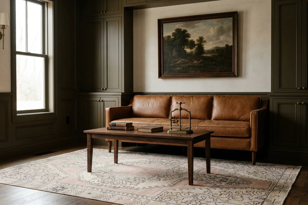 Beige Turkish rug in a library