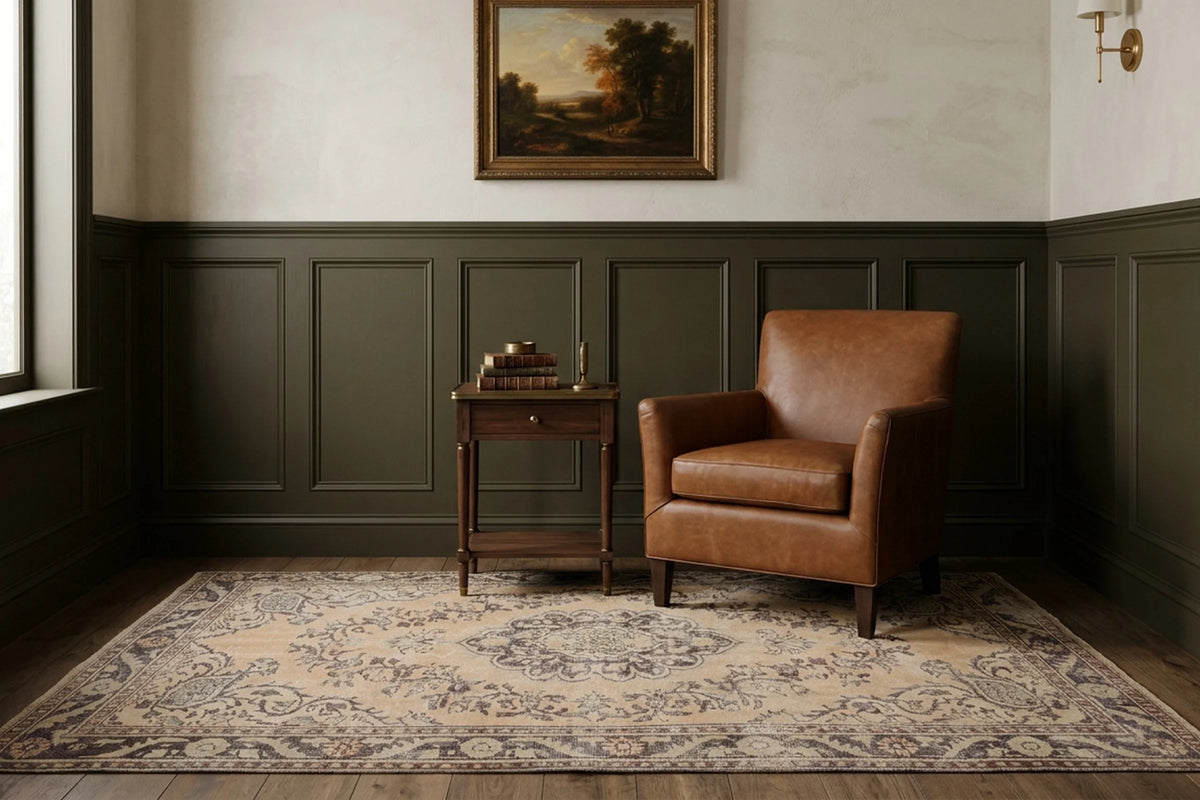 Beige Turkish rug in a styled room