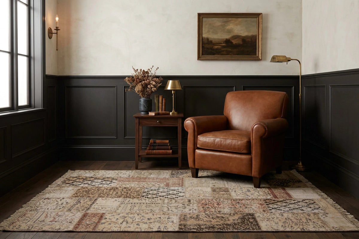 Beige Turkish rug in a styled room