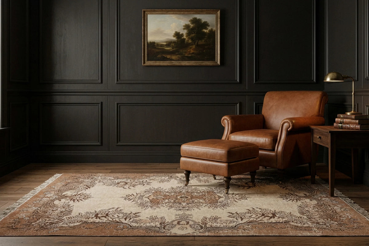 Beige Turkish rug in a styled room