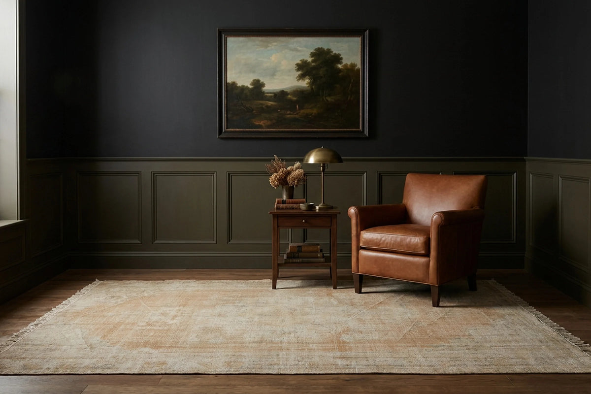 Beige Turkish rug in a study