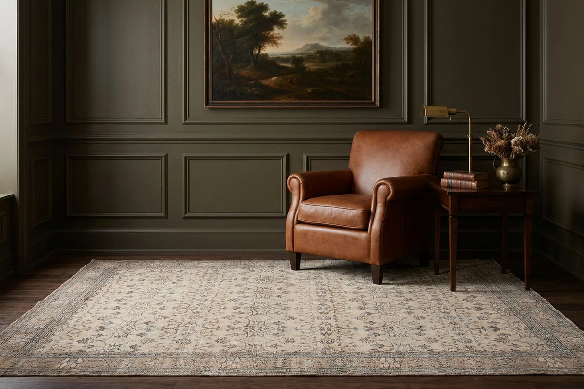 Beige Turkish rug in a styled room