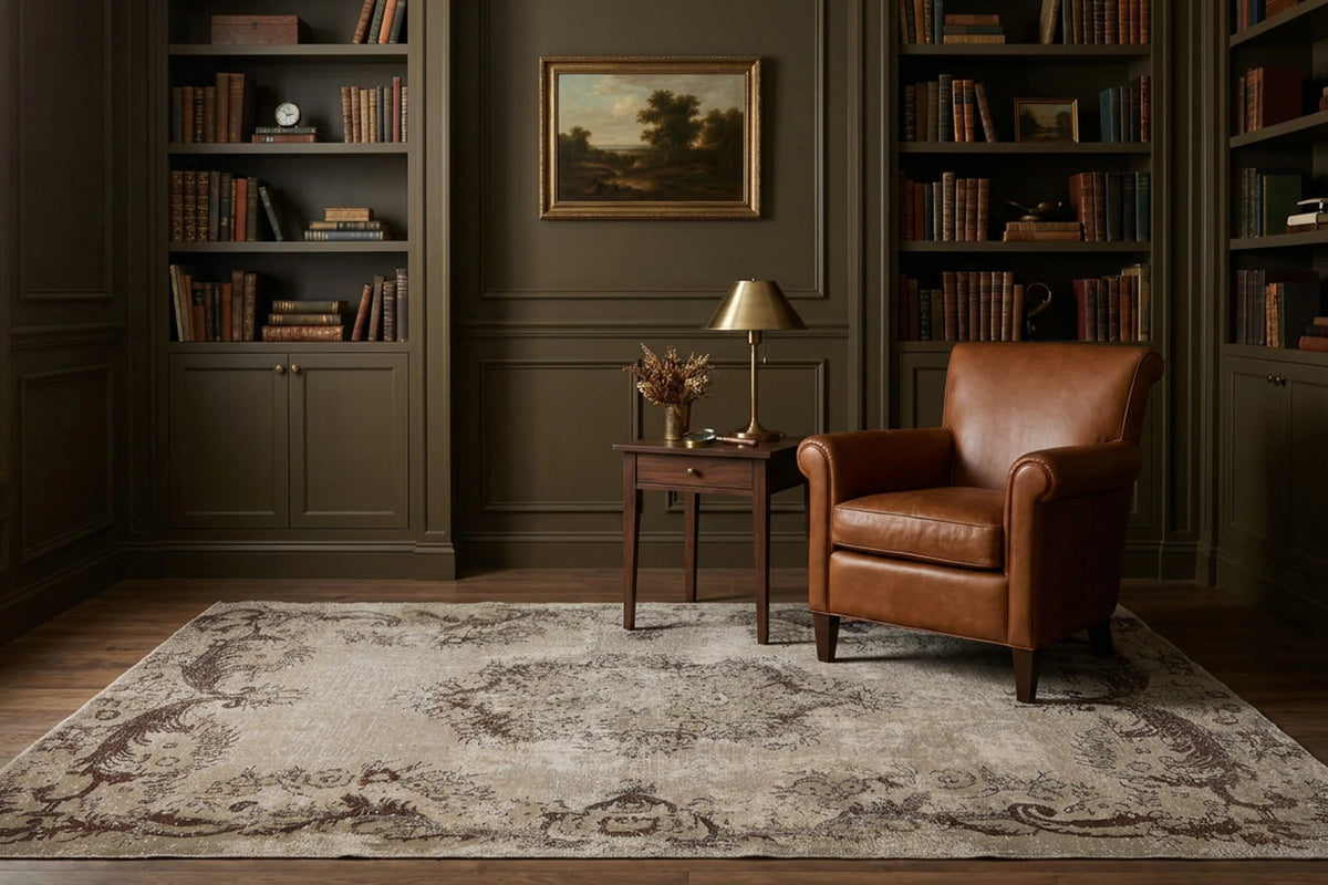 Beige Turkish rug in a study