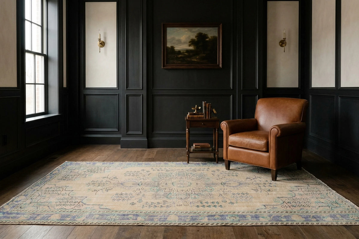 Beige Turkish rug in a styled room