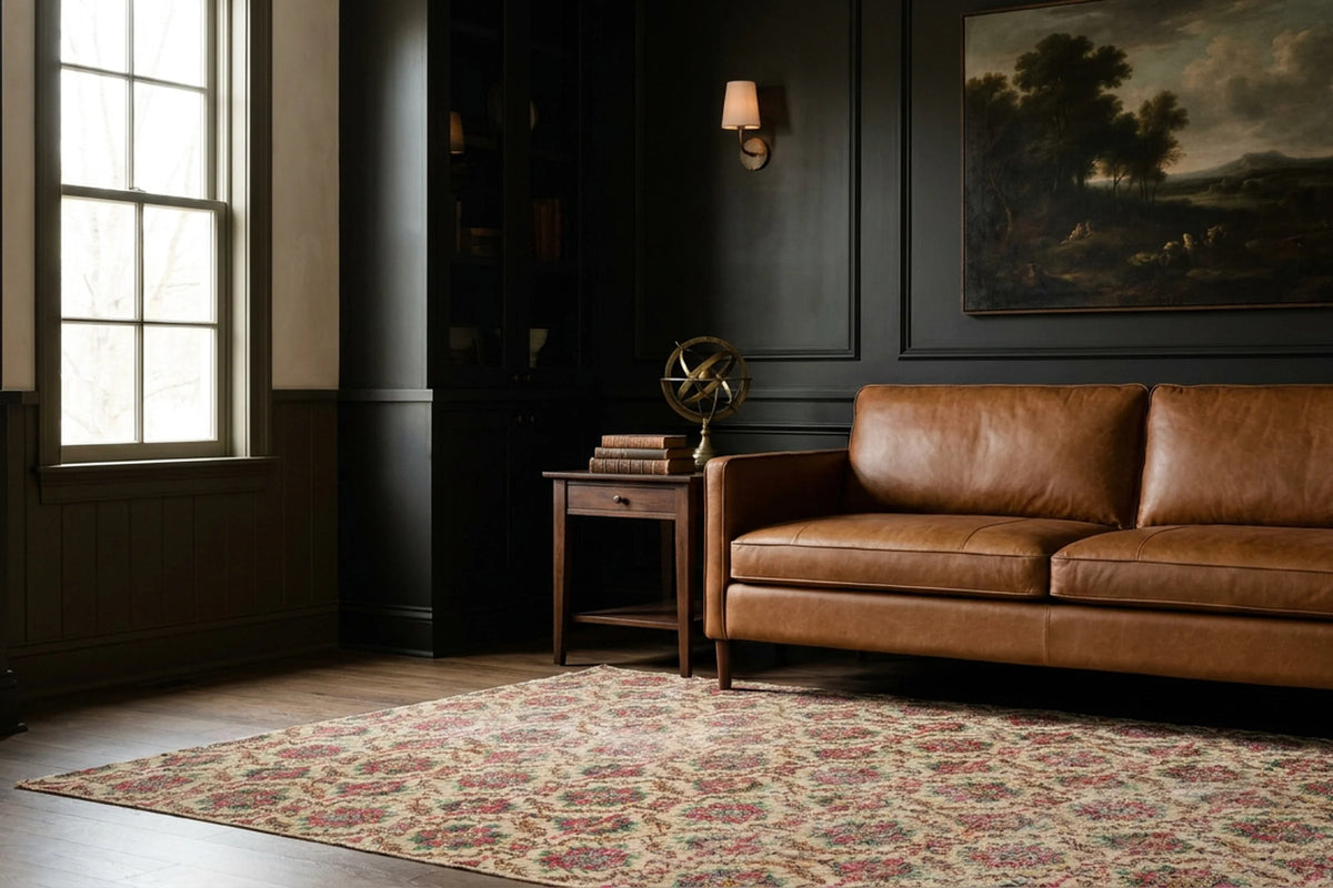 Beige Turkish rug in a styled room