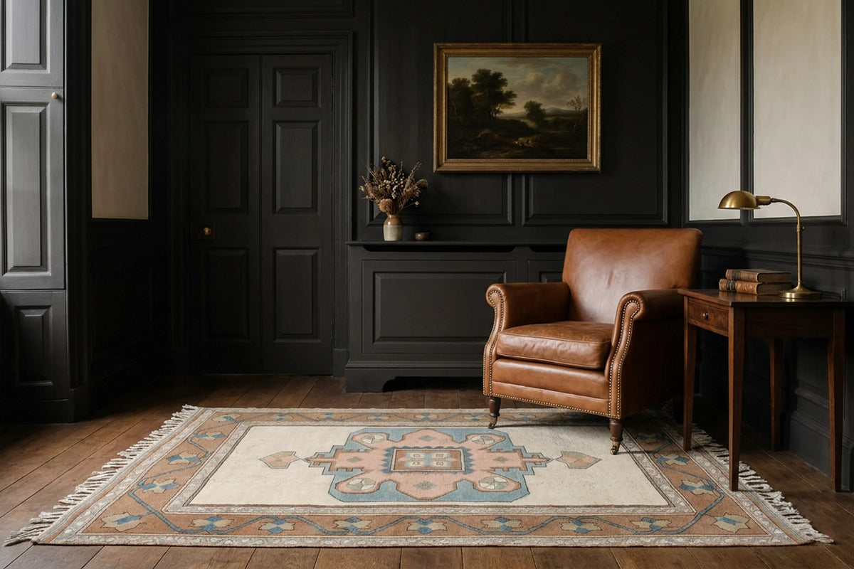 Beige Turkish rug in a styled room