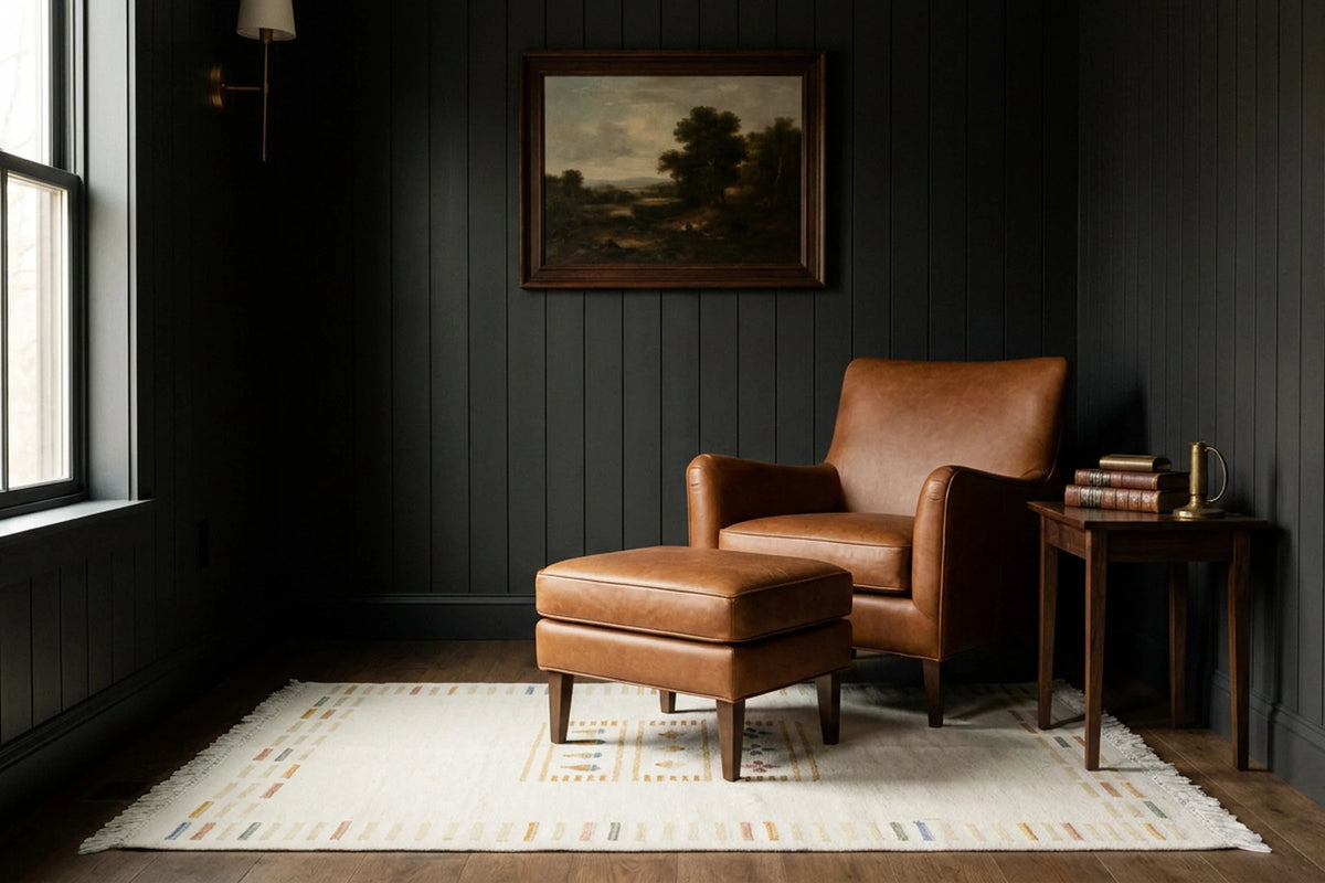 Beige Turkish rug in a study
