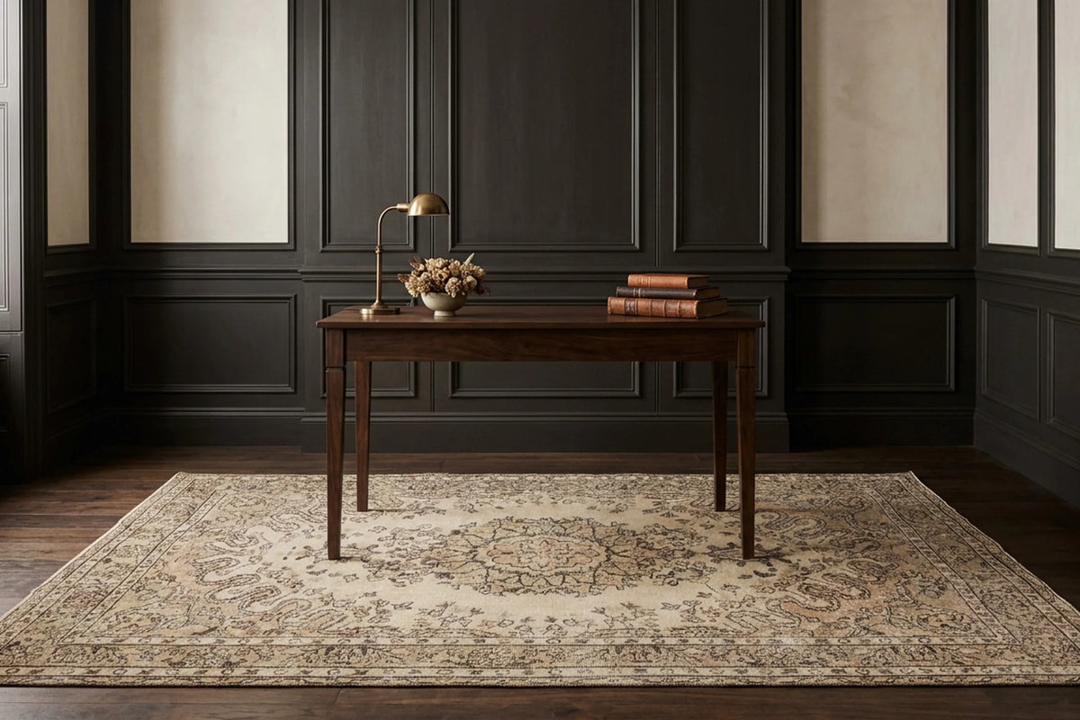 Beige Turkish rug in a styled room