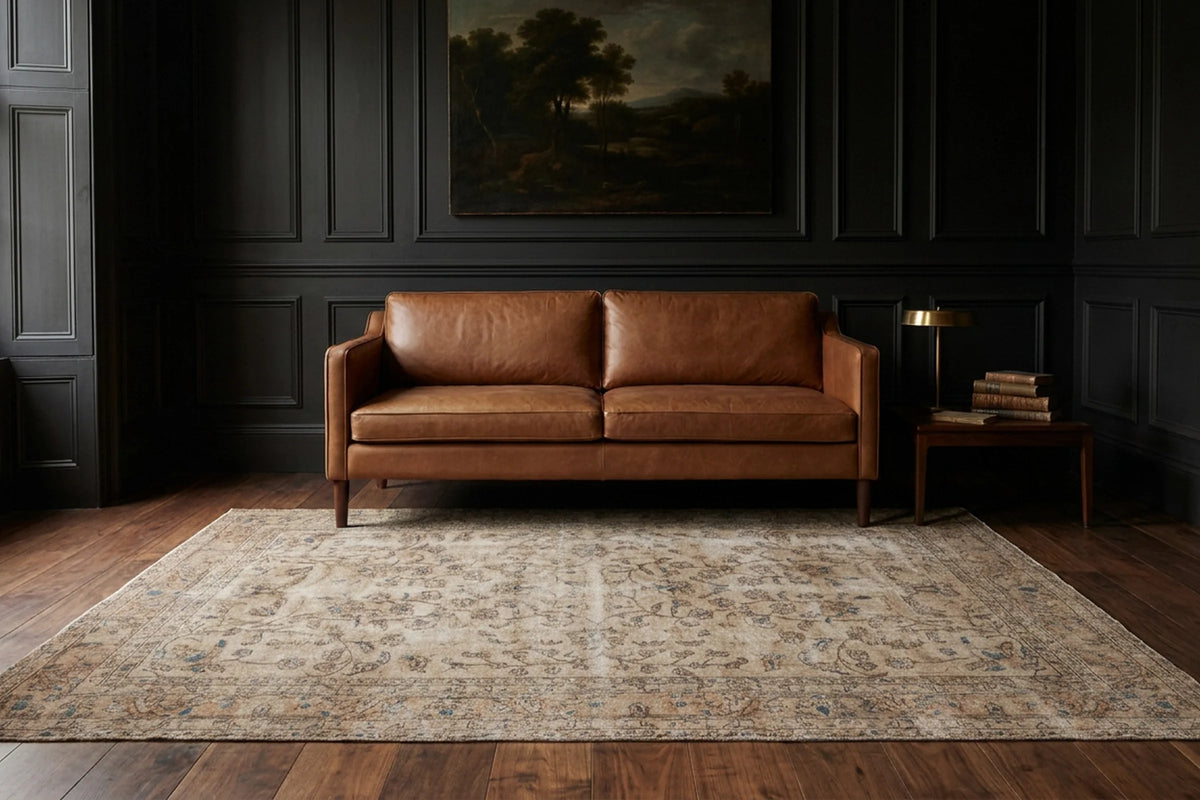 Beige Turkish rug in a styled room