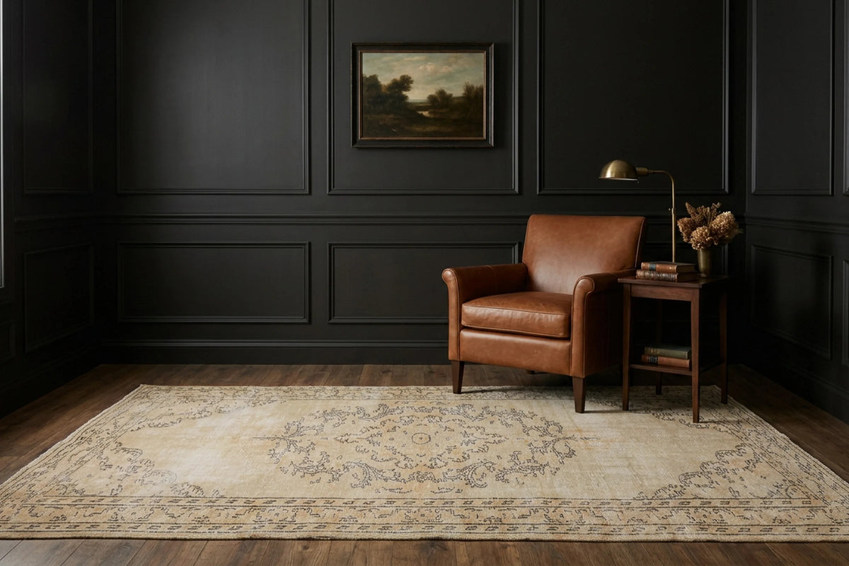 Beige Turkish rug in a styled room