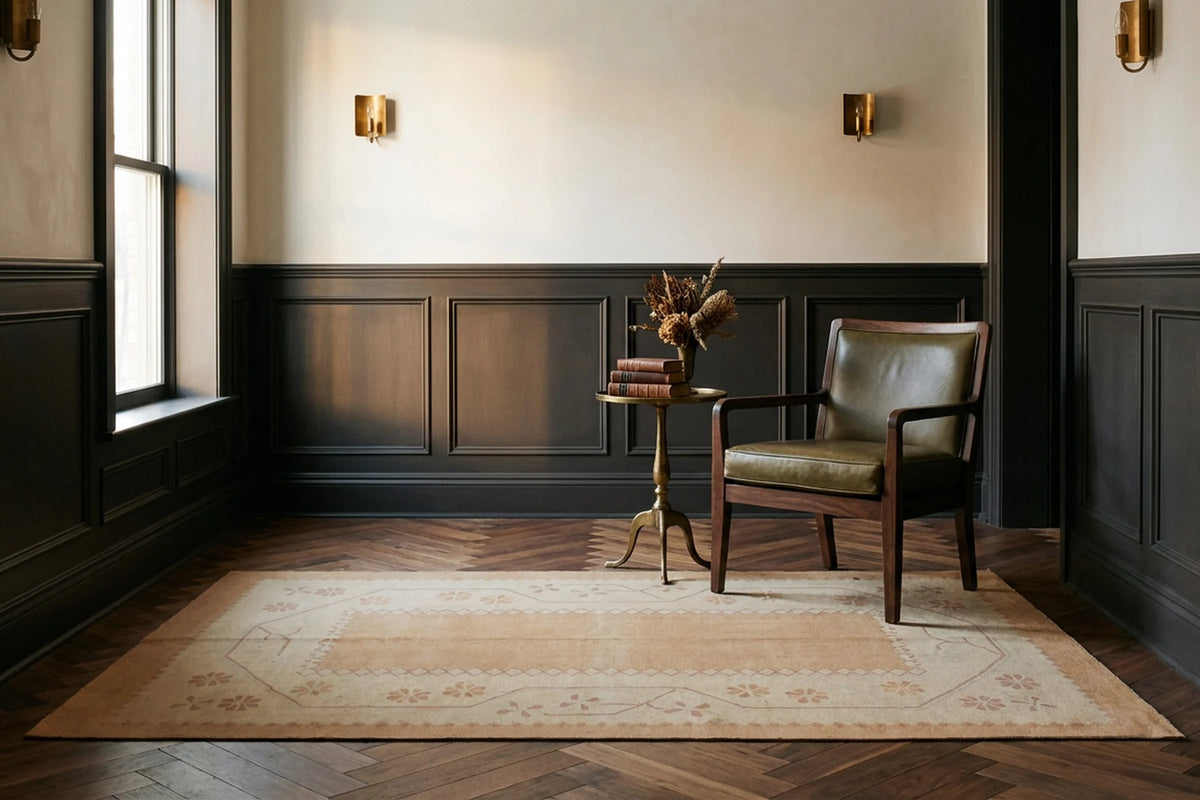 Beige Turkish rug in an entryway