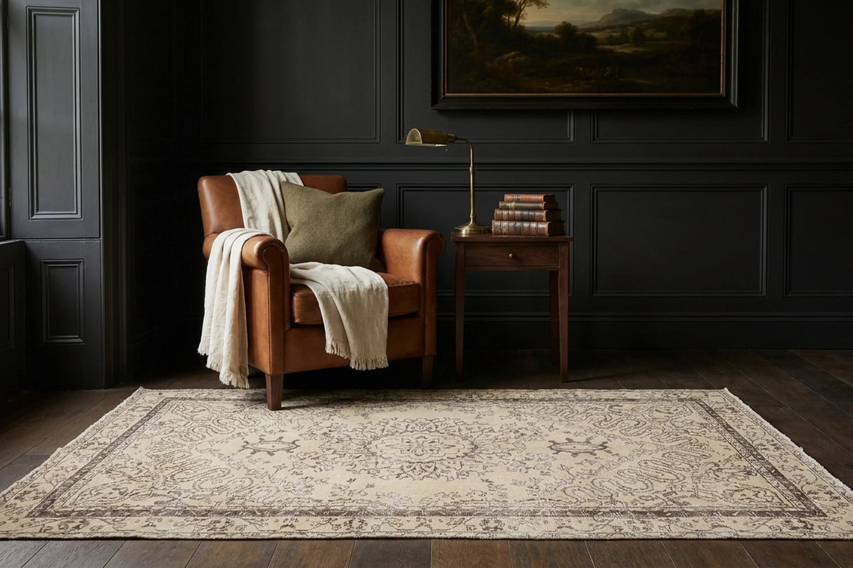 Beige Turkish rug in a styled room