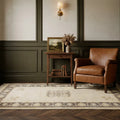 Beige Turkish rug in a den